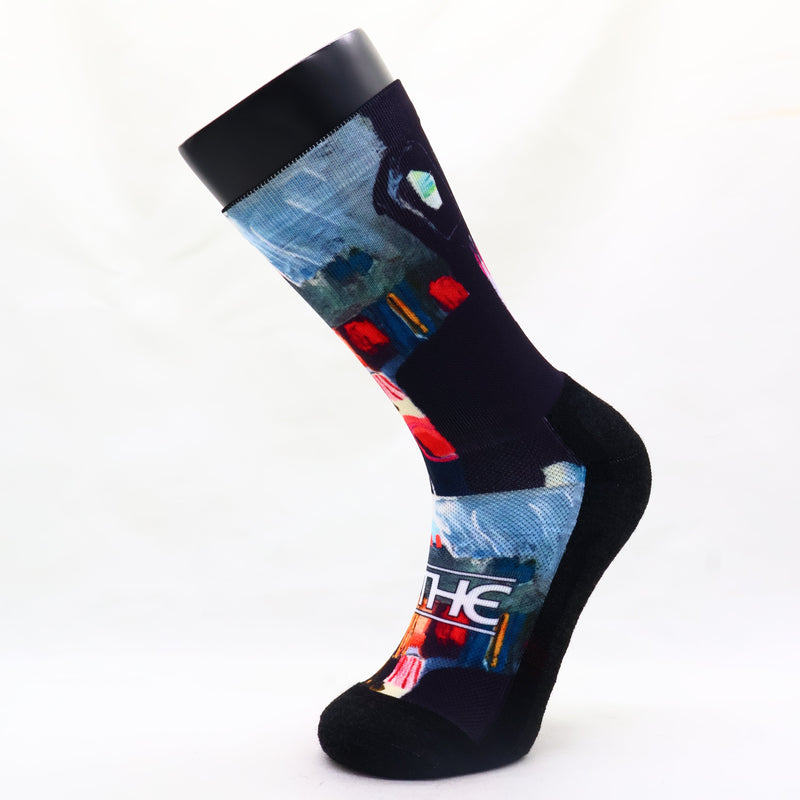 Trail socks with abstract art made in south africa