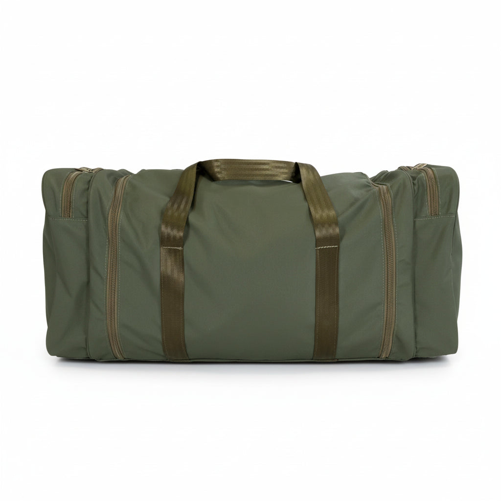large khaki canvas duffel bag