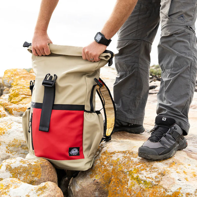 upcycled rolltop backpack